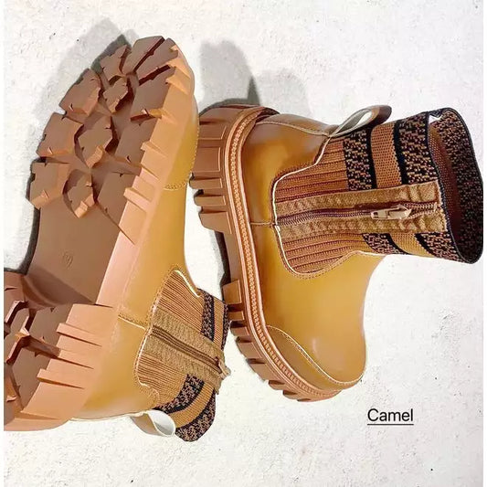 chunky flat heel zip boots