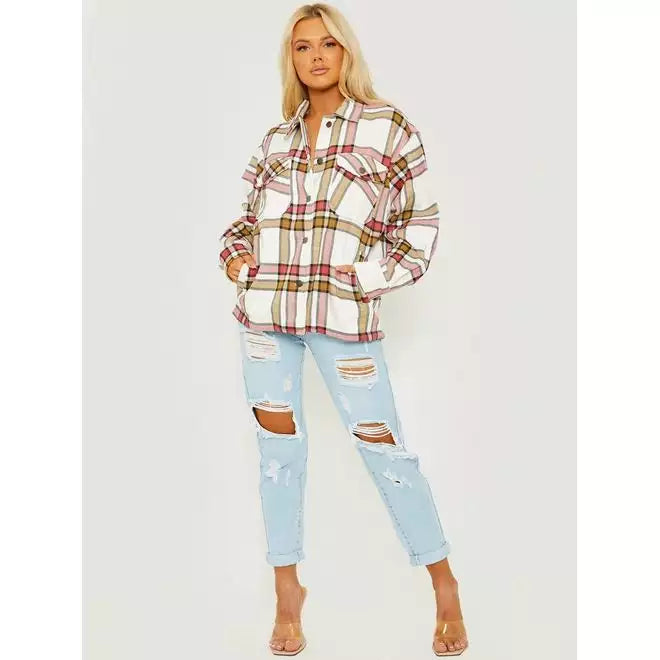 Classic Thick Colour Block Checked Shirt Jacket Shacket