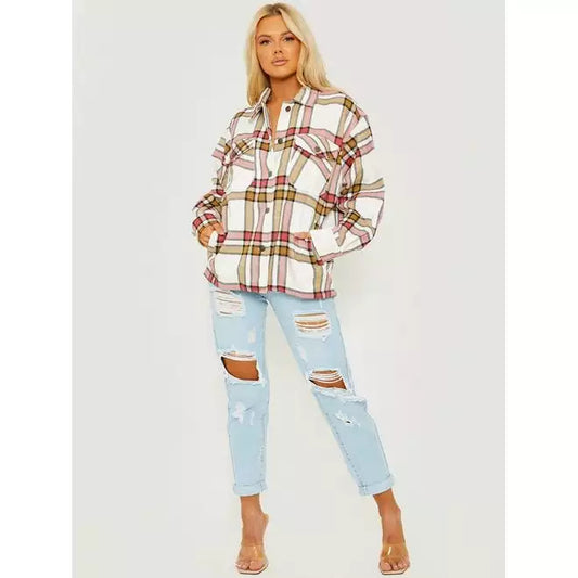 Classic Thick Colour Block Checked Shirt Jacket Shacket