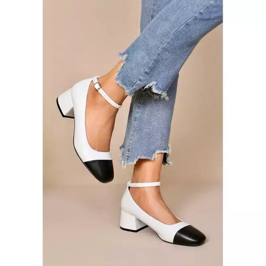 Faux Leather closed toe block heels