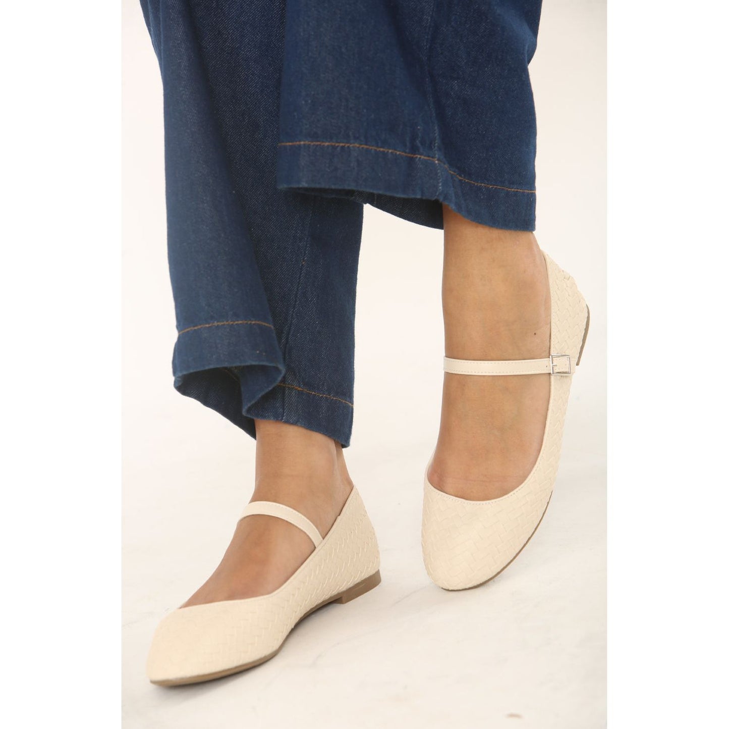 NUDE WOVEN MARY JANE BALLET