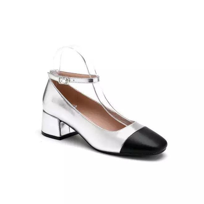 Faux Leather closed toe block heels