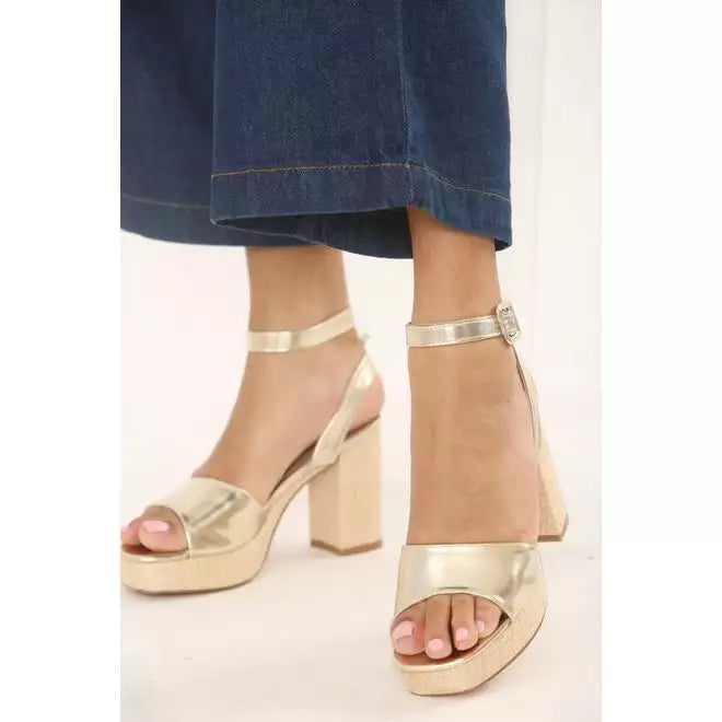 Gold Low Platform Gold Heels