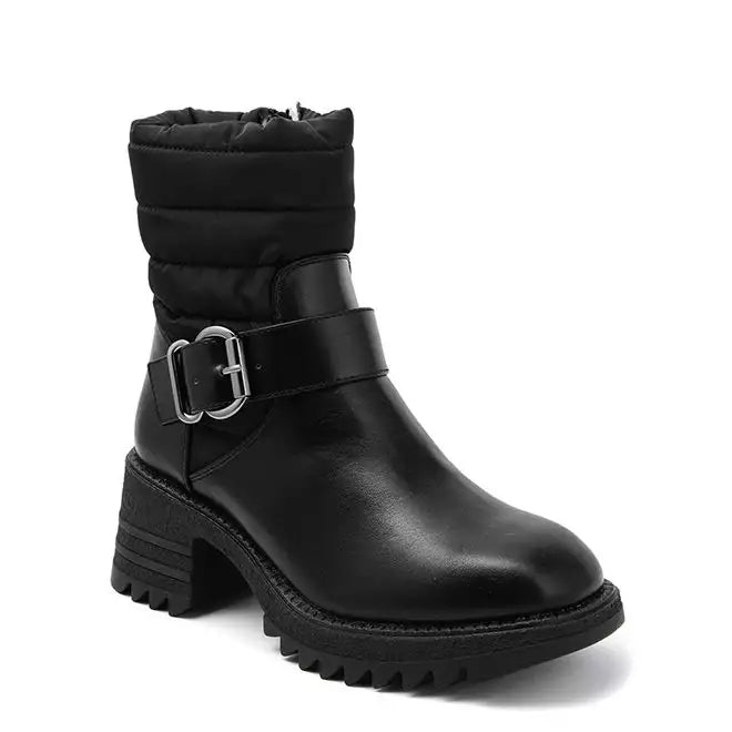Mid- Heel Buckle Zip Chunky Detail Boots