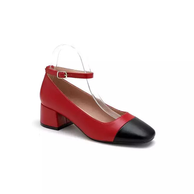 Faux Leather closed toe block heels