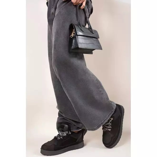 Lace Up Faux Fur Trainers