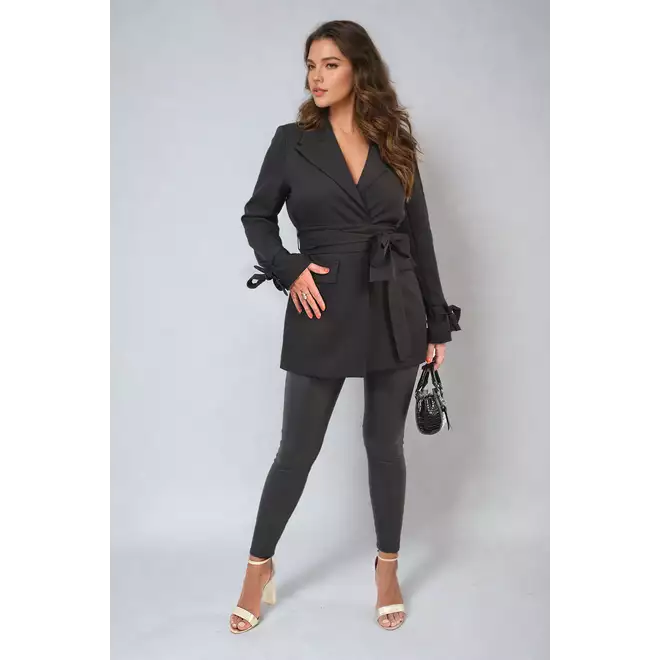 V-neck belted blazer jacket