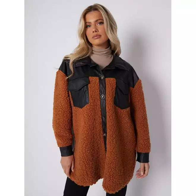 Oversized Faux Leather Borg Shacket