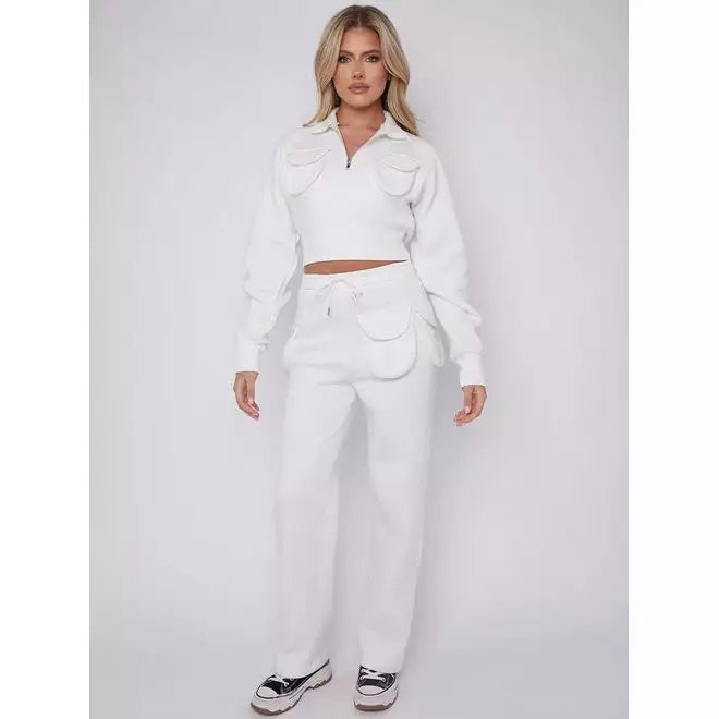 Fleece Velcro utility crop top and trousers co-ord