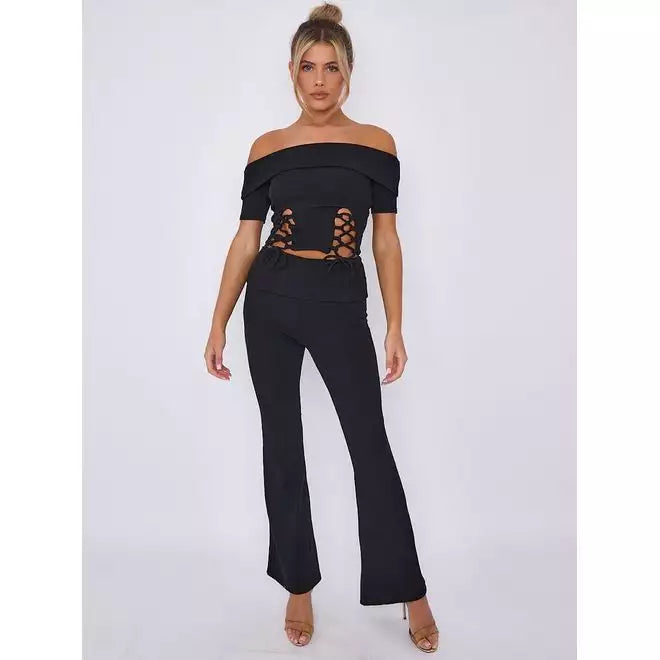 Lace up ribbed co-ord