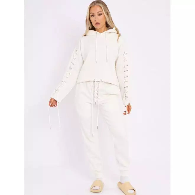 Eyelet lace up jogger fleece co-ord