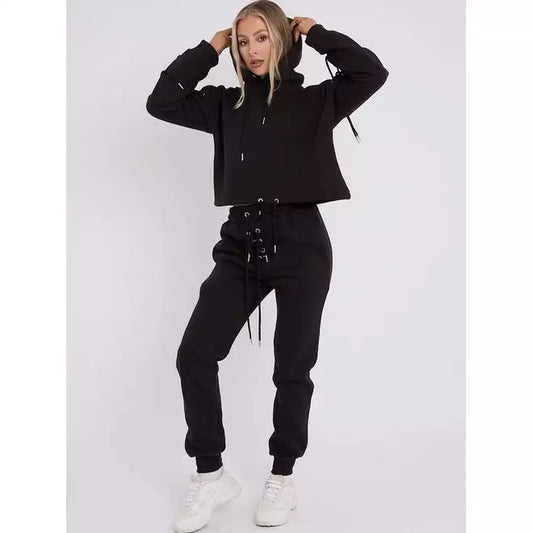 Eyelet lace up jogger fleece co-ord