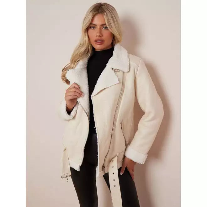 Faux Leather Lined Aviator Jacket