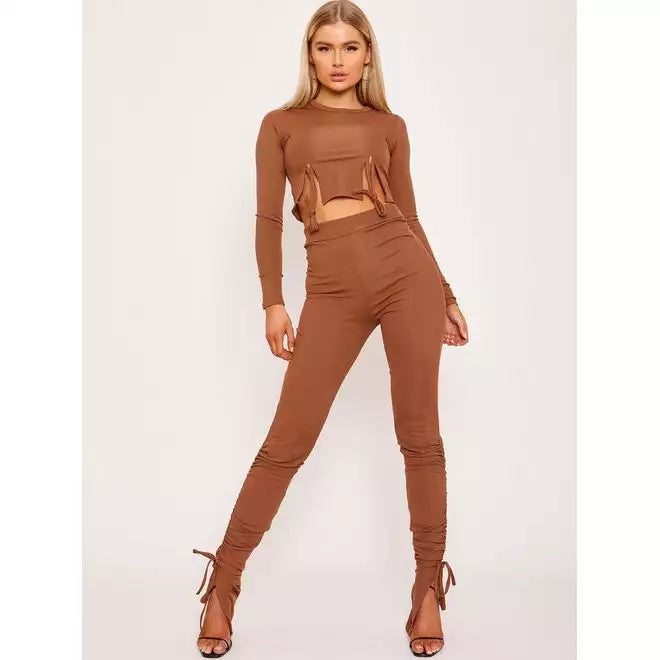 Ribbed crop top and trouser co-ord