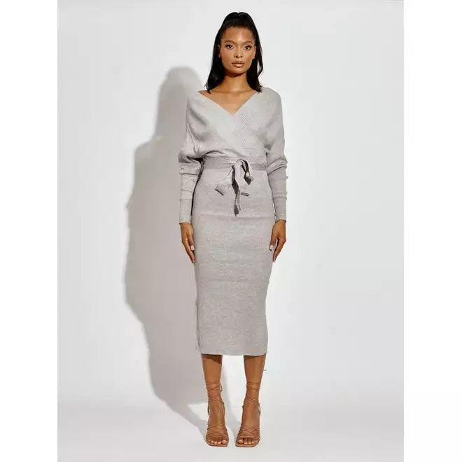 Wrap Front & Back Midi Dress With Belt