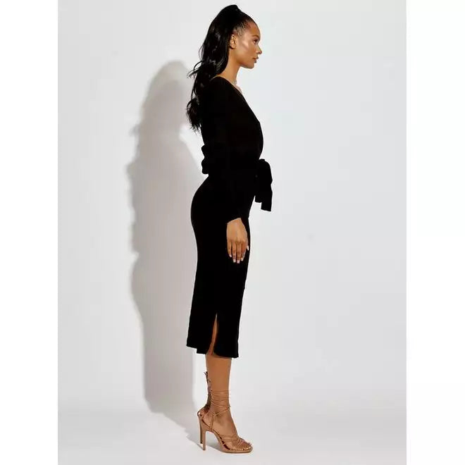 Wrap Front & Back Midi Dress With Belt