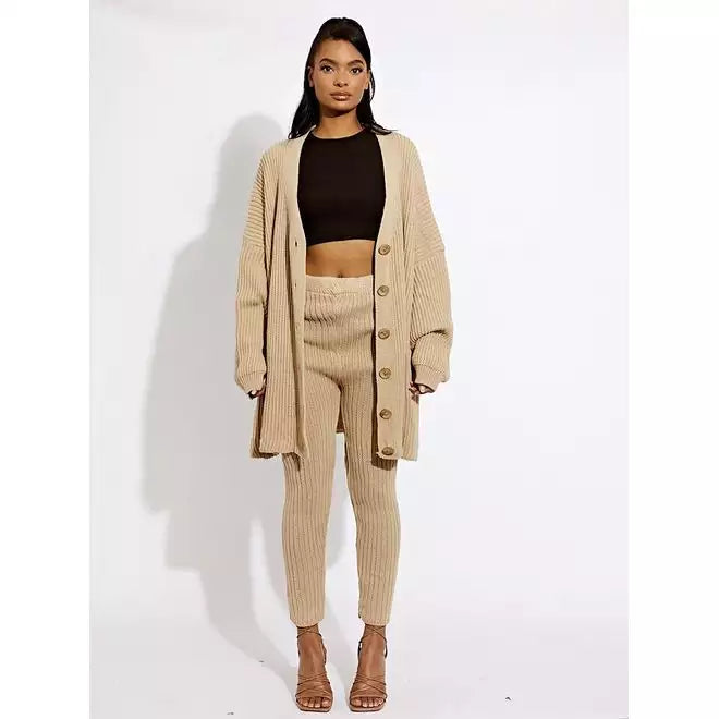 knit buttoned cardigan leggings co-ord