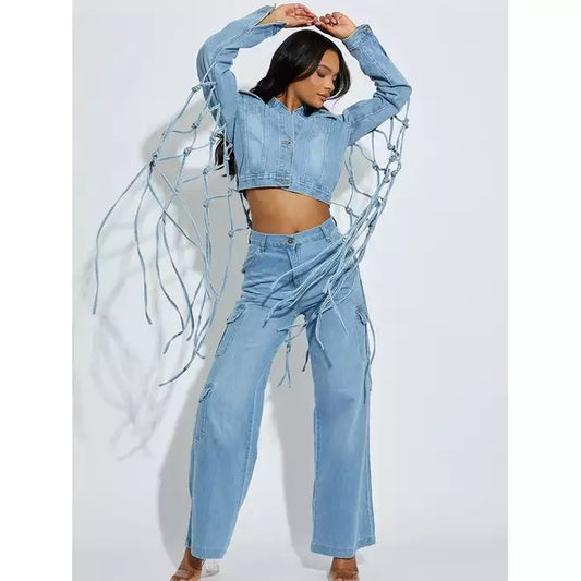 Tasselled Cropped Denim Jacket