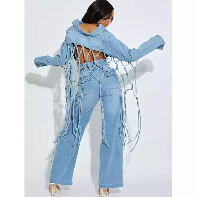 Tasselled Cropped Denim Jacket