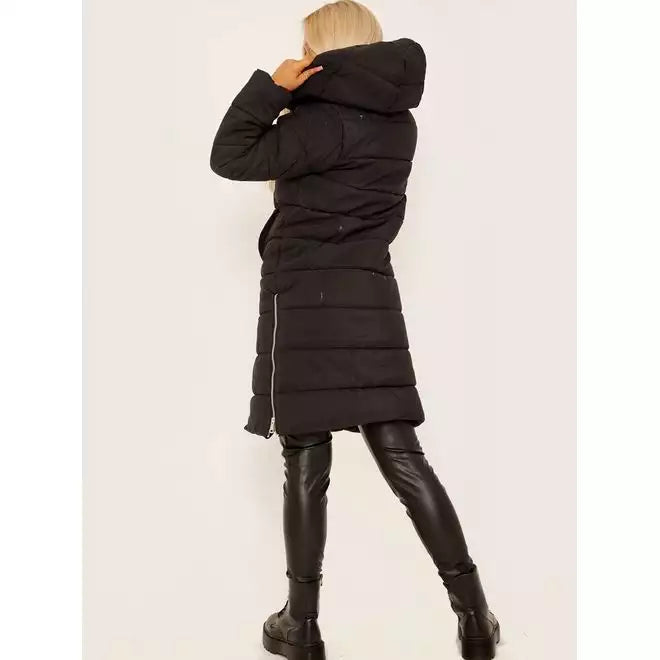 Long Sleeves Longline Padded Hooded Coat