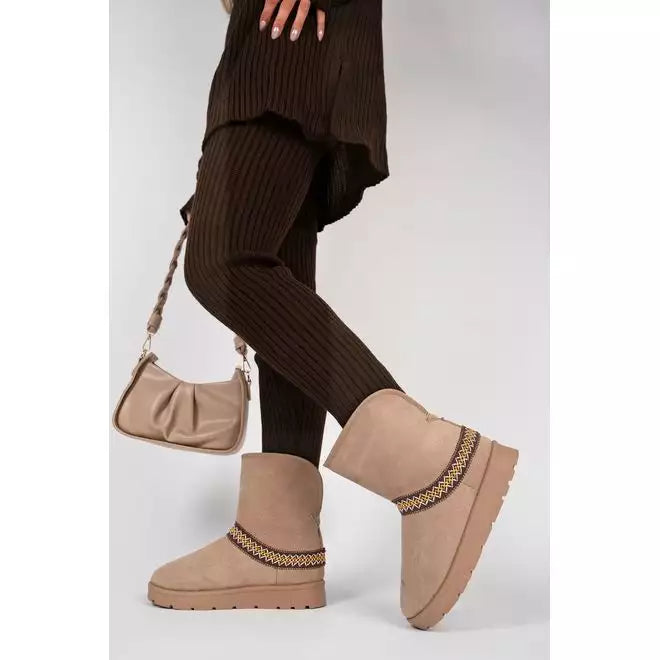 Embroidered Flat Ankle Boots