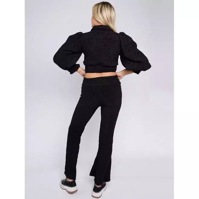 Borg gold button crop top & trousers co-ord