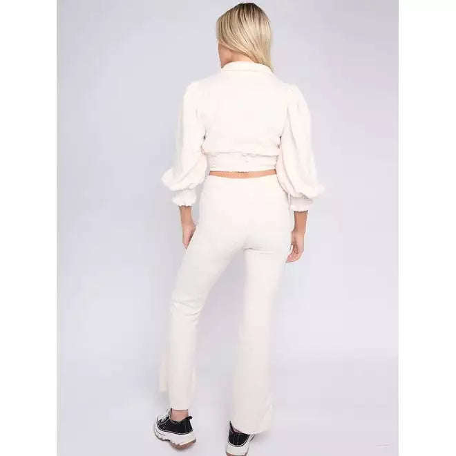 Borg gold button crop top & trousers co-ord