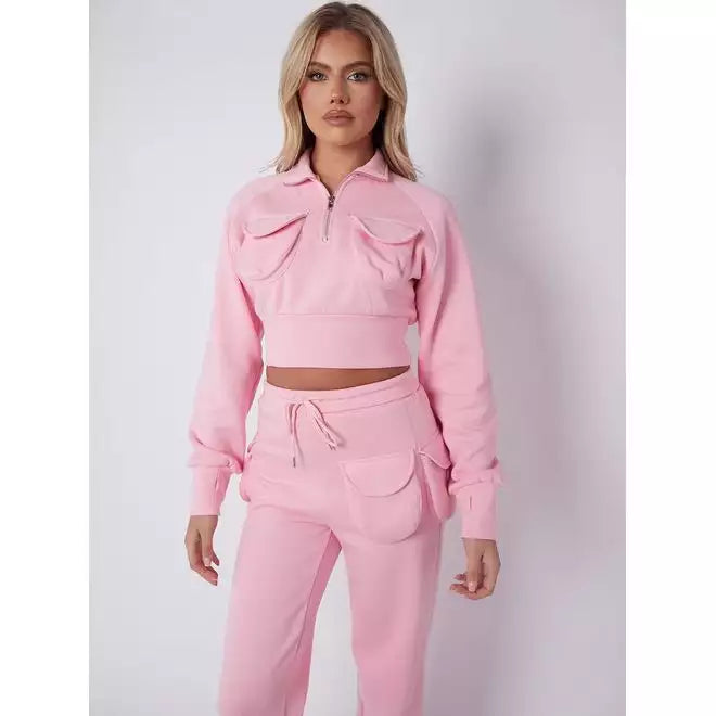 Fleece Velcro utility crop top and trousers co-ord