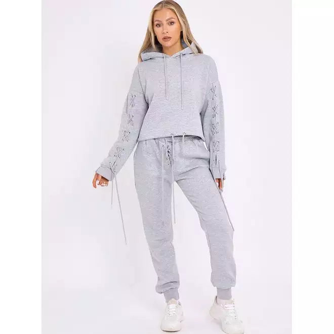 Eyelet lace up jogger fleece co-ord