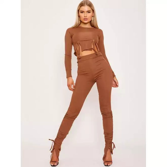 Ribbed crop top and trouser co-ord